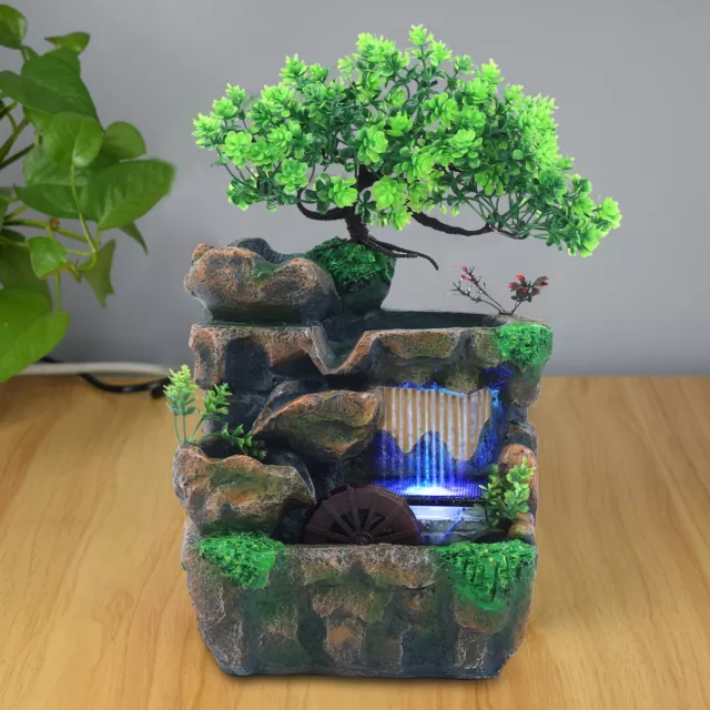 Tabletop Water Fountain Mini Rockery Waterfall with LED Light Table Ornament NEW