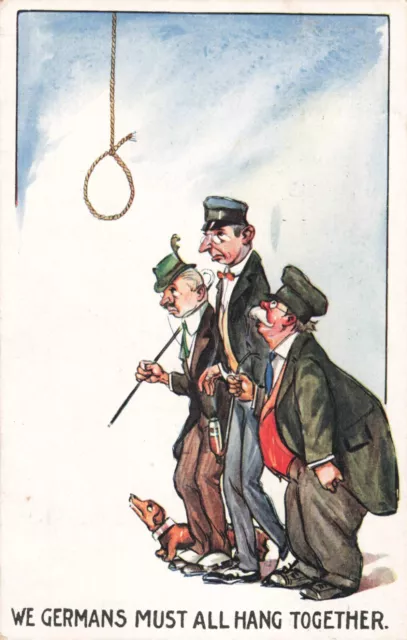 WW1 comic postcard We Germans must all hang together - with noose