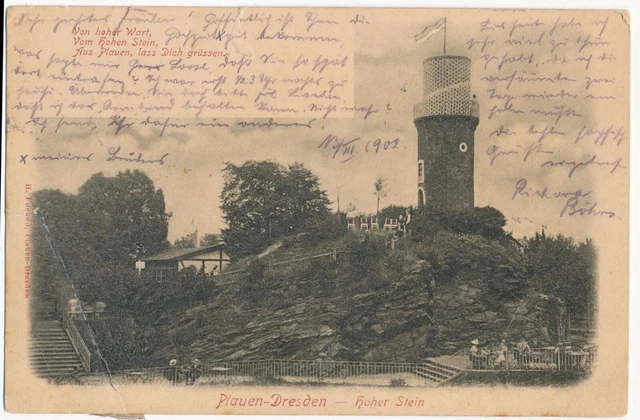 Lichtdruck AK  Dresden Plauen Hoher Stein belebt Potschappel nach Hannover 190