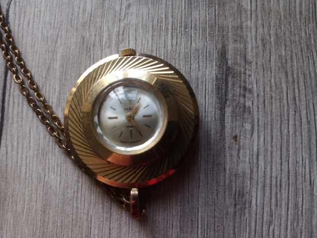 Ruhla Damenuhr Kette Anhänger Uhr vergoldet 3