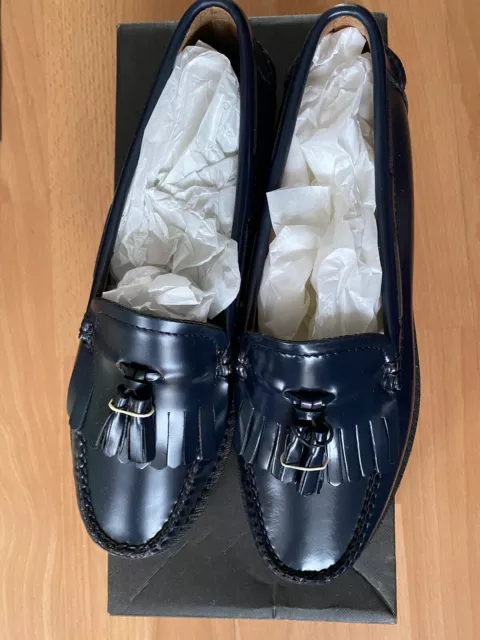 G.H.BASS WEEJUNS ESTHER Kiltie loafers, Leather Patent Blue Tassel Sz 5 ...