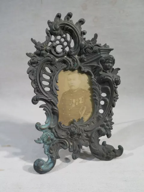 Ancien Cadre Photos En Bronze Tete Amour Ange Dauphin De Style Louis Xv Fin Xix