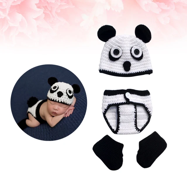Foto oggetti di scena all'uncinetto neonato design panda bambino neonato fotografia a maglia