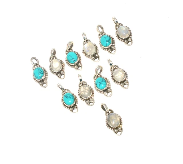 WHOLESALE 11PC 925 SOLID STERLING SILVER BLUE TURQUOISE MIX PENDANT LOT a080