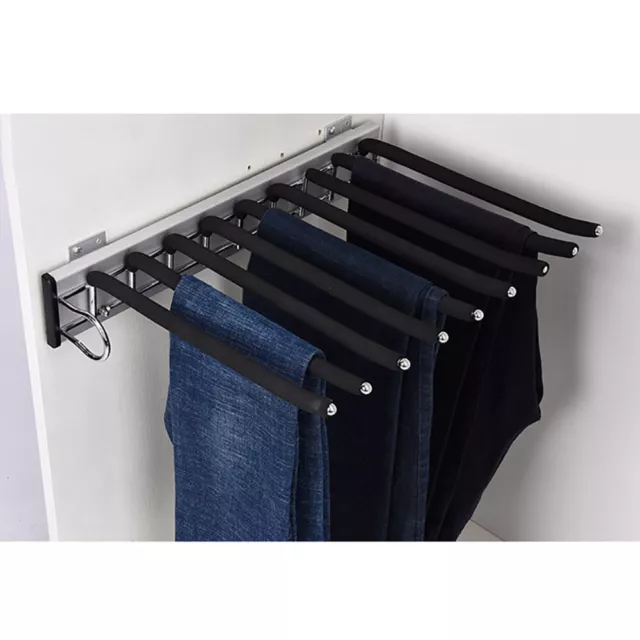 Heavy Duty Wardrobe Pull-out Trouser Rack w/Silent Rail Left Mounting Steel Rack
