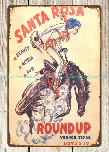 home bar decor Santa Rosa roundup Vernon Texas rodeo 1948 metal tin sign