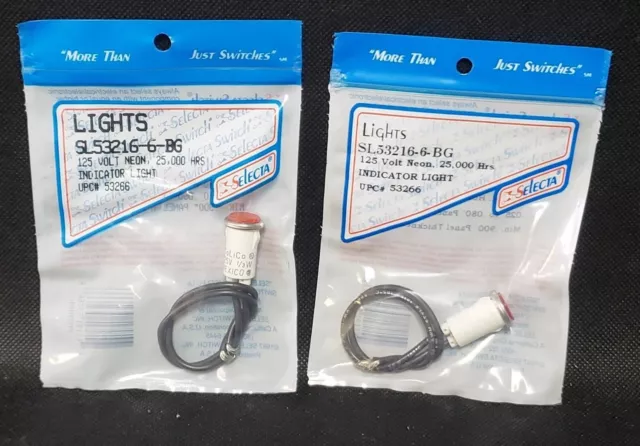 Lot of 2 Selecta 125V Neon Amber Indicator Panel Light SL53216-6-BG 2