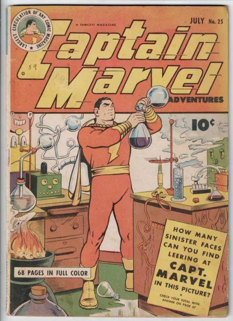 CAPTAIN MARVEL ADVENTURES  25  VG/4.0  -  Solid Fawcett from 1943!