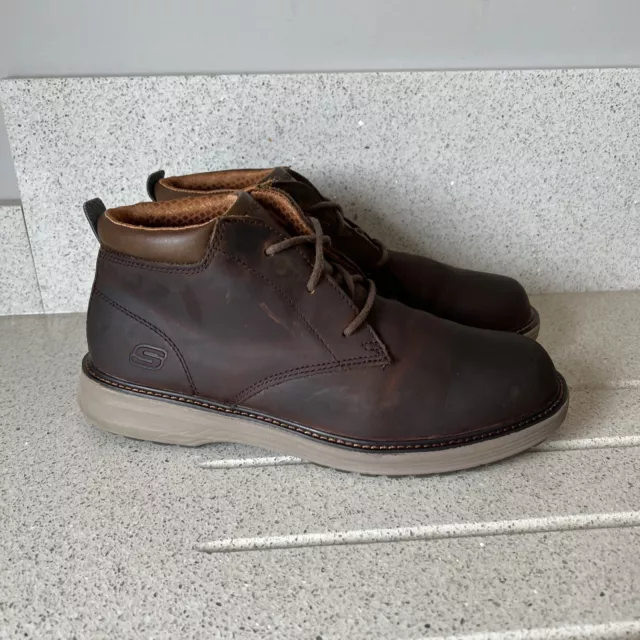 SKECHERS MENS MEMORY Foam Brown Leather Boots Size 9/43 £29.99 ...