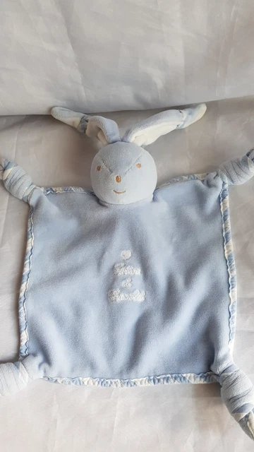 Doudou Peluche Tartine Et Chocolat Lapin Plat Bleu État Neuf