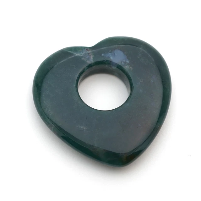 Large green heart shaped donut pendant flat semiprecious stone 40mm