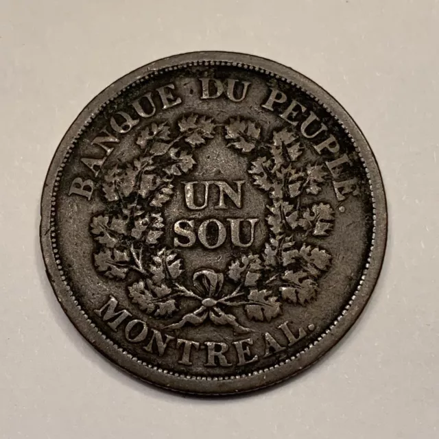 1830’s Banque Du Peuple Montreal Agriculture & Commerce Canada Un Sou Coin