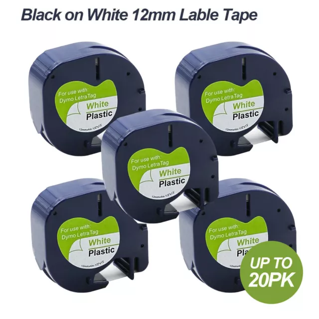 5/20x Compatible Dymo LetraTag Refills 91331 Plastic Label Tape LT-100H 12mmx 4m