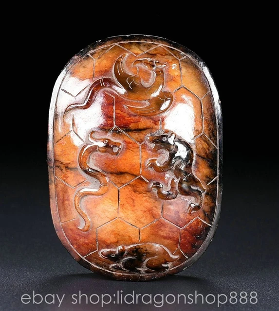 3.6" Chinese Natural Hetian Jade Carving Pixiu Beast Turtle shell Statue