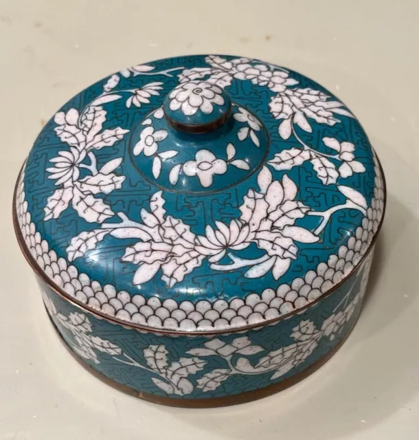 Vintage Chinese Cloisonné Enamel Round Box Bowl w/Lid