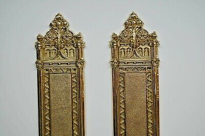 Pair of 2 Solid Brass Church Door Hardware Push Plates Vintage Gothic Style #398 3