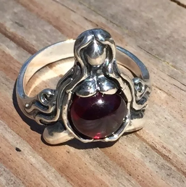 Goddess of Abundance Ring .925 Sterling Silver Sz 6 w/ Genuine Garnet gemstone