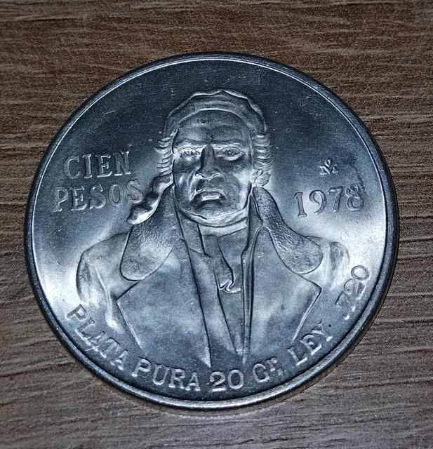 1978 MEXICO SILVER 100 CIEN PESOS Morelos . 720  W/ CAPSULE