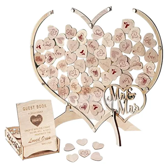 Wedding Guest Book, Guest Book with Wooden Heart Drop Box Wedding Party,9149