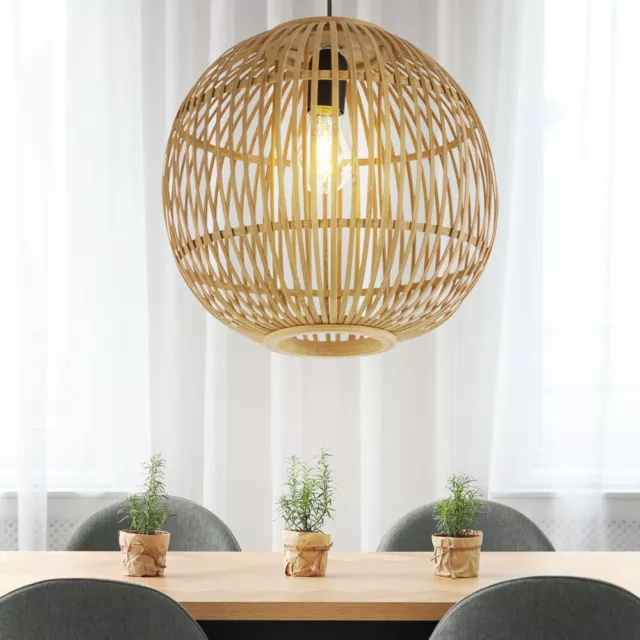 Design Decken Pendel Hänge Lampe Kugel-Form Bambus-Geflecht Wohn Zimmer Leuchte