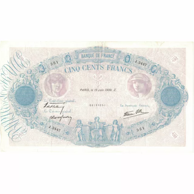 [#807711] France, 500 Francs, Bleu et Rose, 1939, J.3447351, UNC, Fayette:31.35