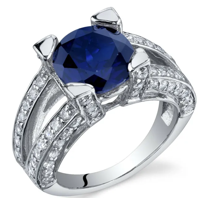 3.75 carat Round Lab-Created Blue Sapphire Gemstone Ring in Sterling Silver