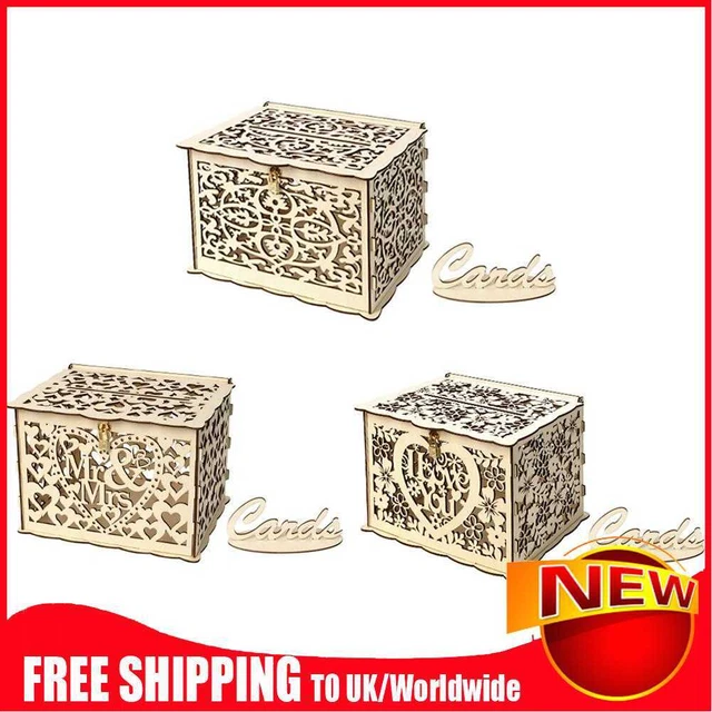 Creative DIY Wooden Hollow Gift Cards Box Container Wedding Party Decor