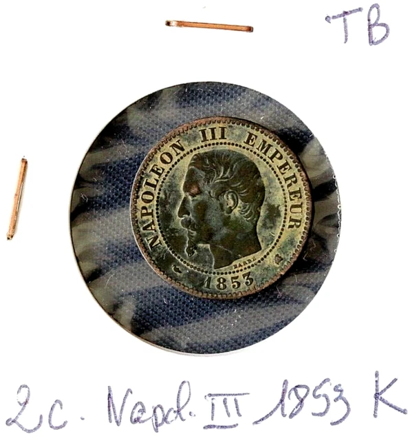1 pièce 2 centimes napoléon III en bronze de 1853 atelier K Bordeaux état TB+
