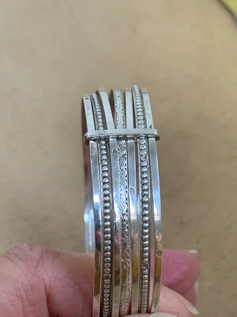 Bracelet Semainier En Argent Massif - Poids 33,3 Gr, Diamètre 7 Cm, Ovale, Vintage
