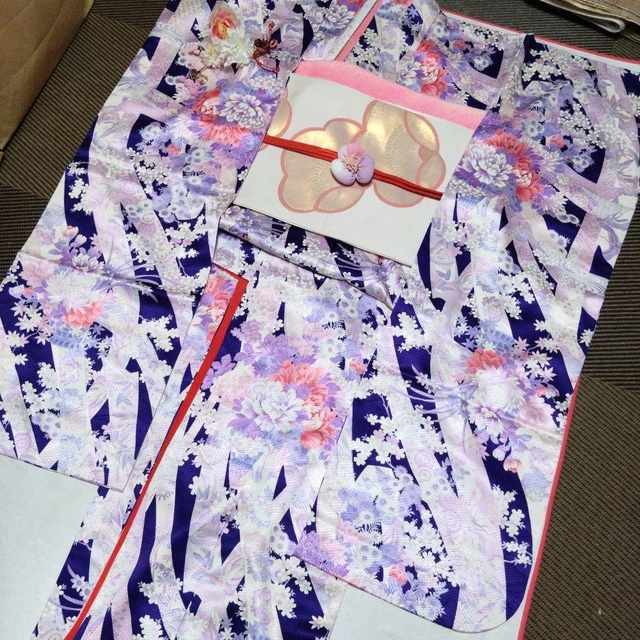 Kimono & Obi +obi-age +obi-jime +accessories long sleeves Japanese furisode #54