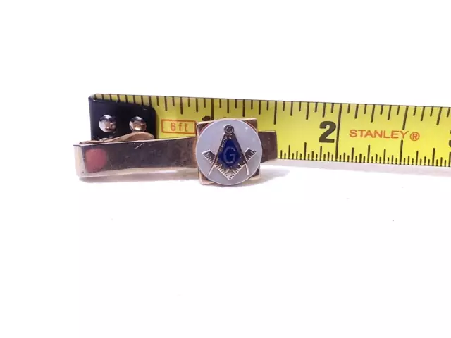 Vintage Swank Tie Clip Gold Toned With Mother Of Pearl Masonic Freemason Emblem 2