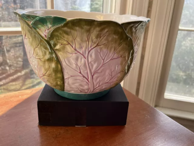 Vintage Hand Painted  Pottery Bowl Green Cabbage Lettuce