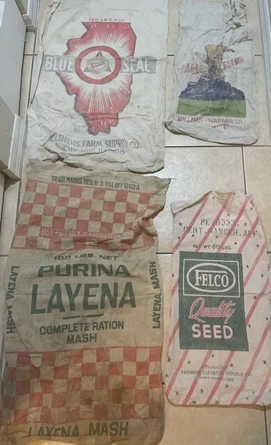 Antique Cloth Seed Sacks--8 in group