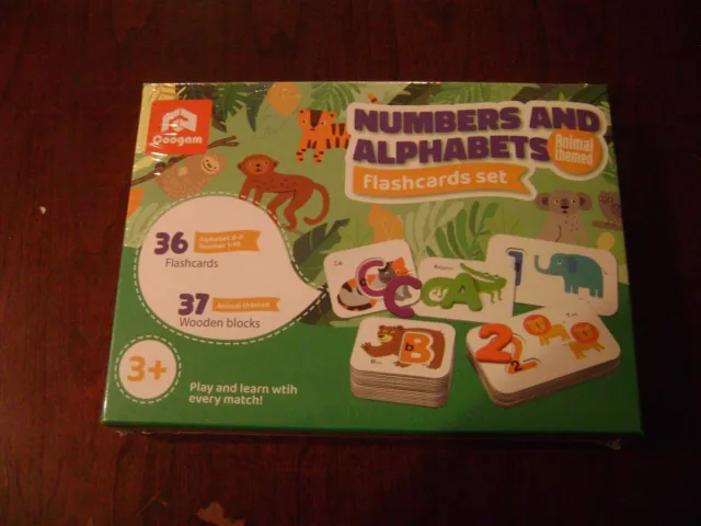 Coogam Numbers and Alphabets Flash Cards and blocks Set Animal Themed New Sealed