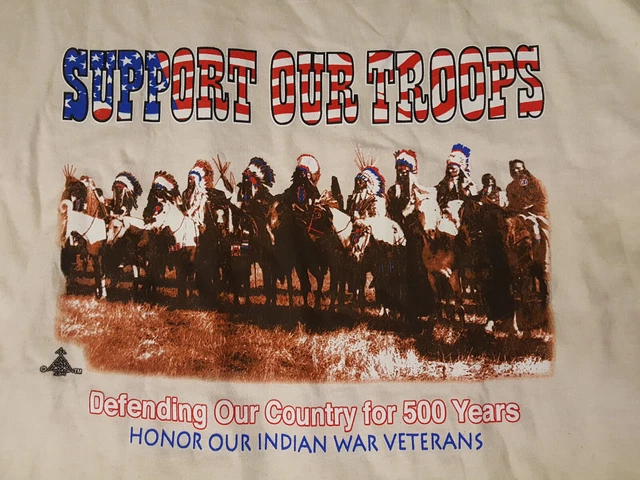 Mens Graphic Tshirt Size XXL Support Our Troops Native American Warrior Veterans