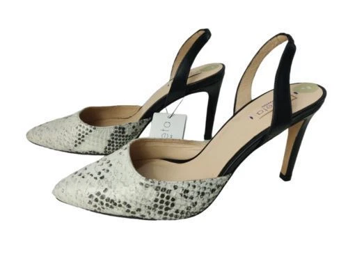NEW WOMENS VIOLETA by MANGO UK 6 GREY SNAKESKIN SLINGBACK HIGH