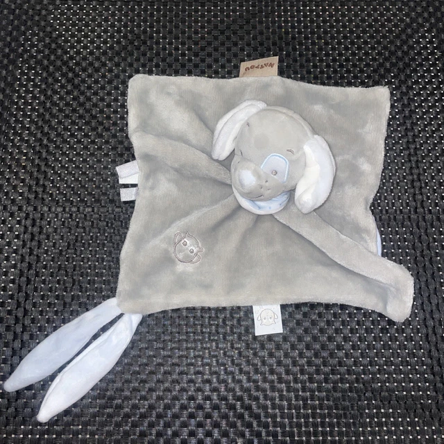 Ca7 Doudou Plat Nattou Chien Toby Gris Bleu Coquard Hibou Brodé 26/26Cm Neuf