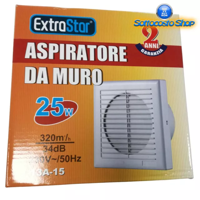 Aspiratore Aria Da Muro Extrastar Elimina Odori Bagno Cucina Casa 25W Risparmio