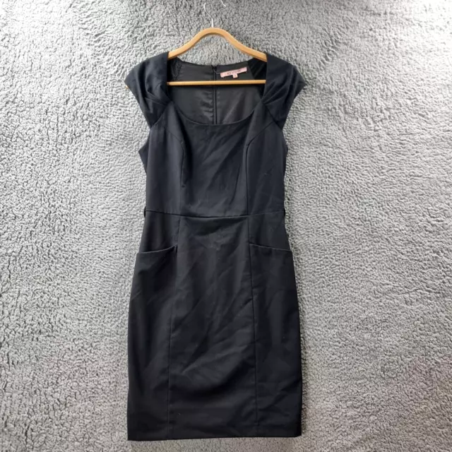 Review Pencil Dress Size 10 Black Short Sleeve Scoop Neck