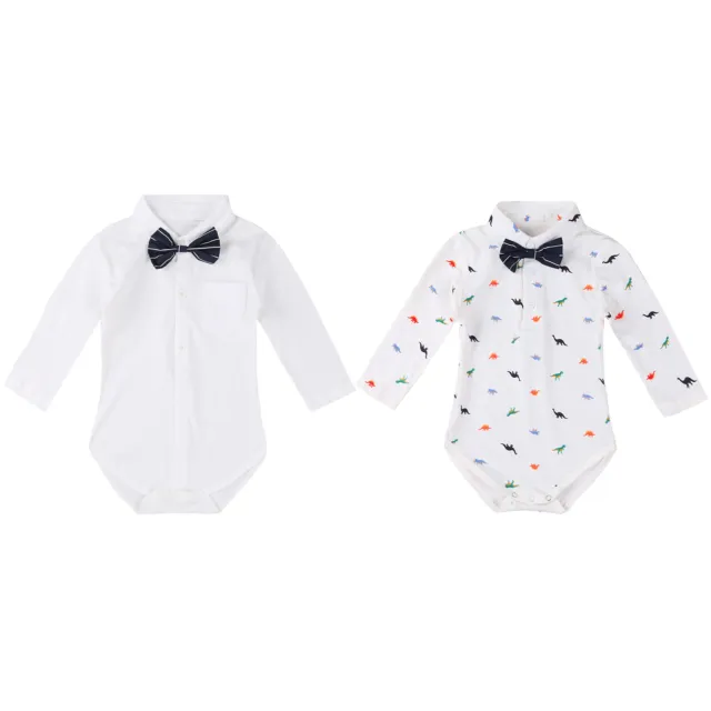 Toddler Baby Boys Romper Long Sleeve Bodysuit Turndown Collar Jumpsuit+Bow Tie