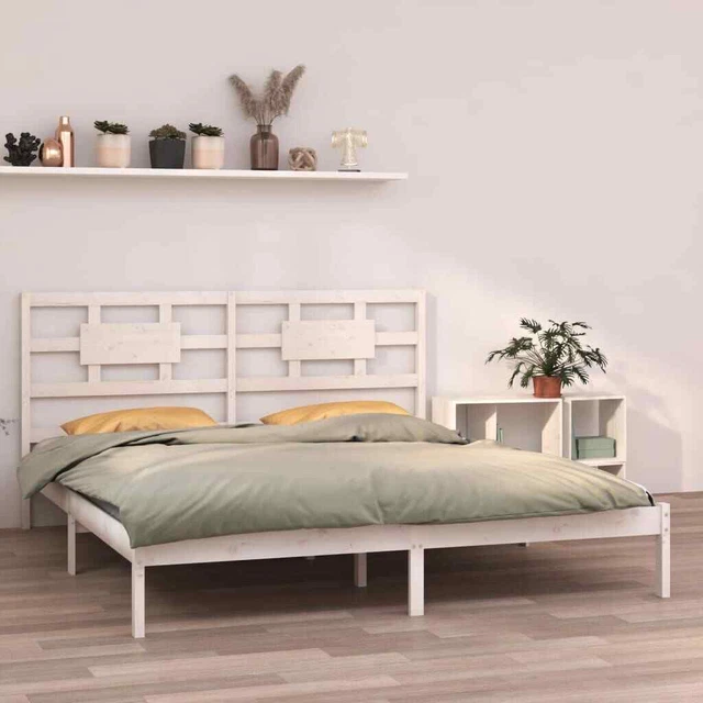 WHITE SOLID PINEWOOD Bed Frame 200x200 cm Sturdy & Timeless Design £