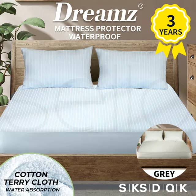 Dreamz Mattress Protector Pillowcases Cotton Terry Waterproof Cover Fully Fitted