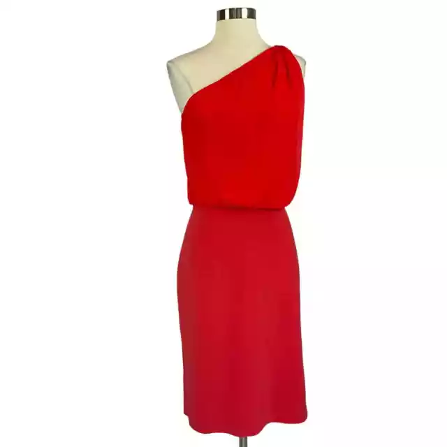 Ralph Lauren Women's Cocktail Dress Red Sleeveless One Shoulder Sheath Size 14