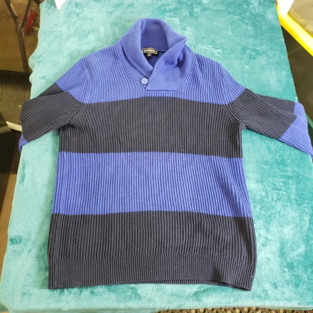 Express Men Blue Striped Long Sleeve Turtleneck Sweater Sz Small 100% Cotton