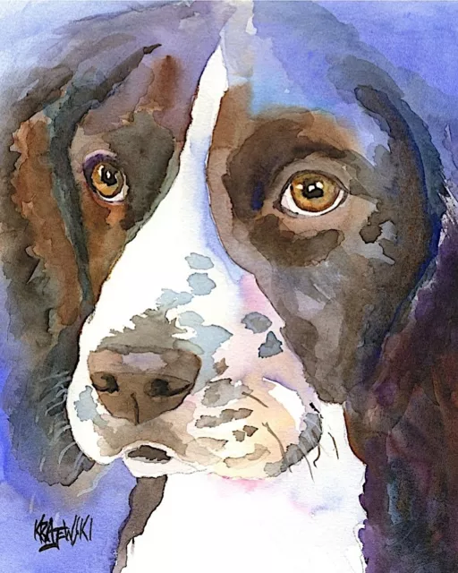 Springer Spaniel Art Print Signed by Artist Ron Krajewski Painting 8x10 English 