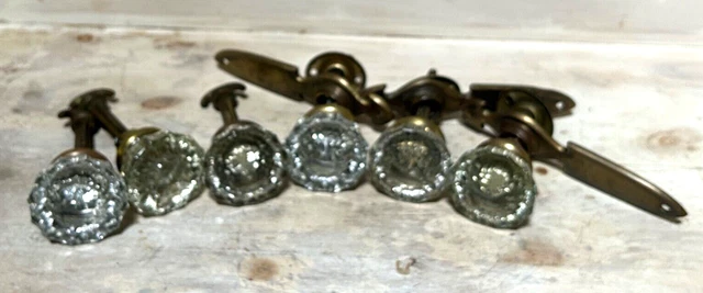 Vintage lot of (6) six Crystal Glass 12 Point Door Knobs w/thumb turns