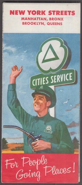 Cities Service Gasoline Road Map NY Manhattan Bronx Brooklyn Queens 1958
