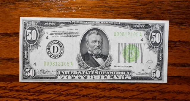 1934 $50 Federal Reserve Note 💲 Light Green