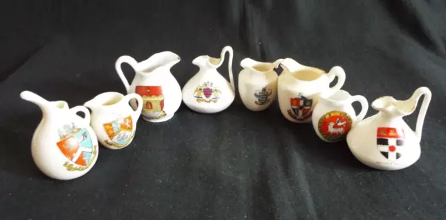 8 x VINTAGE W.H. GOSS CRESTED CHINA MINIATURE JUGS