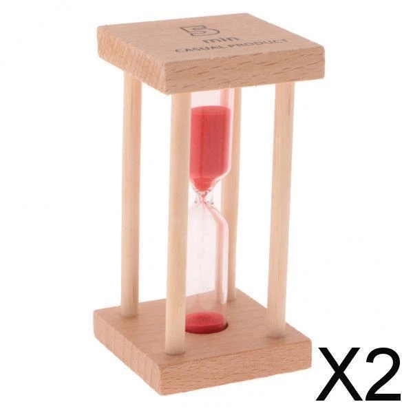 2X 5 Minuten Holzrahmen Sanduhr Bürsten Timer Küche Kochen Timer rot